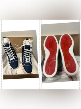Christian Louboutin Logo-Embroidered Leather-Trimmed Denim High-Top Sneakers NIB